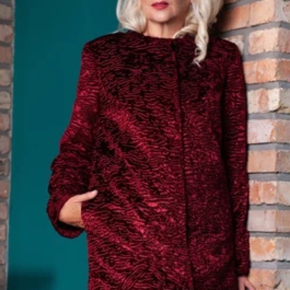 Vintage Will’s River Co. Velvet Blazer Faux Lamb Fur Jacket Pea Coat Red 2 Small - Picture 15 of 16